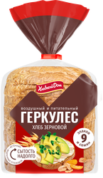 Хлеб зерновой ХЛЕБНЫЙ ДОМ Геркулес, в нарезке, половинка, 250г, крупный план