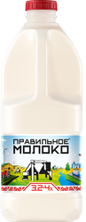 Молоко пастеризованное ПРАВИЛЬНОЕ МОЛОКО 3,2–4%, без змж, 2000мл, изображение