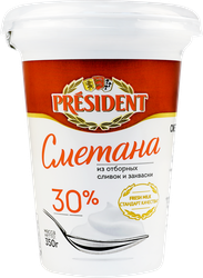 Сметана PRESIDENT 30%, без змж, 350г, изображение