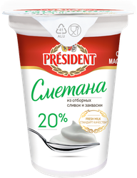 Сметана PRESIDENT 20%, без змж, 350г, фотография