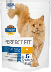 Корм сухой для взрослых кошек PERFECT FIT с курицей, для живущих в помещении, 650г, фотография