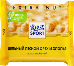 Шоколад белый RITTER SPORT Цельный лесной орех и хлопья, 100г, картинка