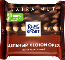 Шоколад молочный RITTER SPORT Цельный лесной орех, 100г, вид