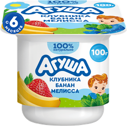 Творог детский АГУША Засыпай-ка Клубника, банан, мелисса фруктовый 3,8%, с 6 месяцев, без змж, 100г, вид