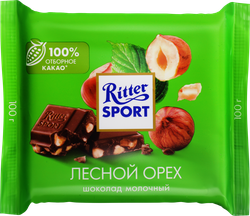 Шоколад молочный RITTER SPORT Лесной орех, 100г, фотография
