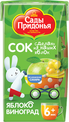 Сок САДЫ ПРИДОНЬЯ Яблоко, виноград, с 6 месяцев, 125мл, детальное фото