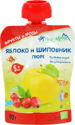Пюре фруктово-ягодное FLEUR ALPINE Яблоко и шиповник Organic, с 5 месяцев, 90г, изображение