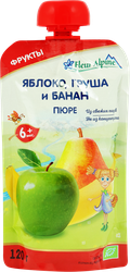 Пюре фруктовое FLEUR ALPINE Яблоко, груша и банан, с 6 месяцев, 120г, фотография