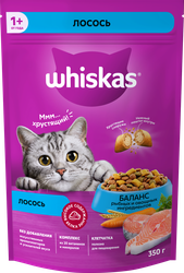 Корм сухой для взрослых кошек WHISKAS Вкусные подушечки с нежным паштетом, Аппетитный обед с лососем, 350г, картинка