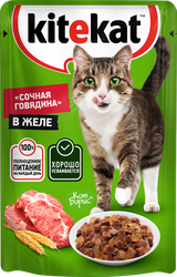 Корм консервированный для взрослых кошек KITEKAT Сочная говядина с 
говядиной в желе, 85г, вид