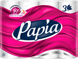 Бумага туалетная PAPIA 3-слоя белая, 12шт, изображение