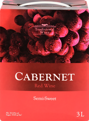 Вино TRADITIONAL WINE Каберне сортовое красное полусладкое, 3л, вид