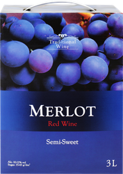 Вино TRADITIONAL WINE Мерло&nbsp;сортовое красное полусладкое, 3л, картинка