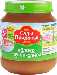 Пюре фруктовое САДЫ ПРИДОНЬЯ Яблоко, груша, слива, с 5 месяцев, 120г, крупный план