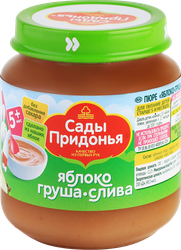 Пюре фруктовое САДЫ ПРИДОНЬЯ Яблоко, груша, слива, с 5 месяцев, 120г, изображение