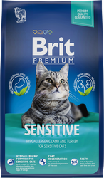 Корм сухой для взрослых кошек BRIT Premium Cat Sensitive с ягненком и 
индейкой, c чувствительным пищеварением, 800г, фото