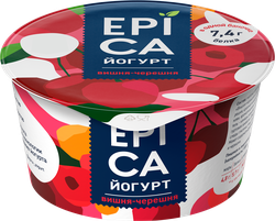 Йогурт EPICA с вишней и черешней 4,8%, без змж, 130г, крупный план
