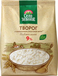 Творог СЕЛО ЗЕЛЕНОЕ 9%, без змж, 500г, крупный план