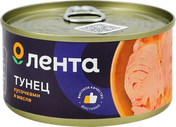 Изображение товара Тунец ЛЕНТА кусочки в масле, 185г