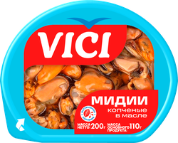 Изображение товара Мидии копченые VICI в масле, 200г