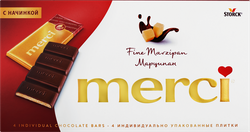 Шоколад темный MERCI с начинкой из марципана, 112г, фото