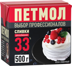 Сливки ультрапастеризованные ПЕТМОЛ Для взбивания 33%, без змж, 500г, изображение