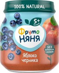 Пюре фруктово-ягодное ФРУТОНЯНЯ Яблоко, черника, с 5 месяцев, 100г, вид