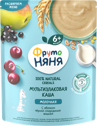 Каша мультизлаковая ФРУТОНЯНЯ молочная, с яблоком, вишней и черной смородиной, с 6 месяцев, 200г, фото