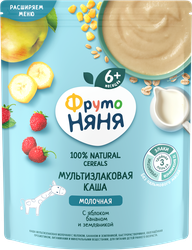 Каша мультизлаковая ФРУТОНЯНЯ молочная, с яблоком, бананом и земляникой, с 6 месяцев, 200г, фотография
