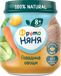 Пюре мясо-растительное ФРУТОНЯНЯ Говядина с овощами, с 8 месяцев, 100г, вид