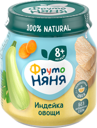 Пюре мясо-овощное ФРУТОНЯНЯ Индейка с овощами, с 8 месяцев, 100г, фото