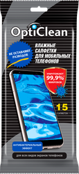 Салфетки влажные для мобильных телефонов OPTI CLEAN,15шт, изображение