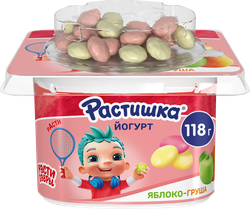 Йогурт для детей РАСТИШКА Яблоко, груша с печеньем 3%, без змж, 118г, фотография