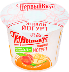 Йогурт ПЕРВЫЙ ВКУС Натурель Персик, манго 2,5%, без змж, 125г, фотография