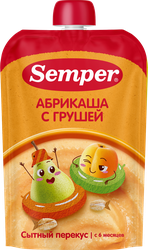Пюре фруктово-злаковое SEMPER Грушево-абрикосовое, с кашей, с 6 месяцев, 120г, фотография