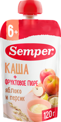 Пюре фруктовое-злаковое SEMPER Яблочно-персиковое, с кашей, с 6 месяцев, 120г, вид