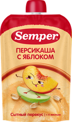 Пюре фруктовое-злаковое SEMPER Яблочно-персиковое, с кашей, с 6 месяцев, 120г, крупный план