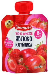 Пюре фруктовое SEMPER Яблоко, клубника, с 6 месяцев, 90г, фото