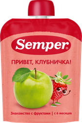 Пюре фруктово-ягодное SEMPER Яблоко, клубника, с 6 месяцев, 90г, вид