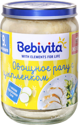 Пюре мясо-овощное BEBIVITA Овощное рагу с цыпленком, с 9 месяцев, 190г, картинка