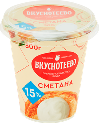 Сметана ВКУСНОТЕЕВО 15%, без змж, 300г, изображение