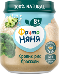 Пюре мясо-растительное ФРУТОНЯНЯ Кролик, рис и брокколи, с 8 месяцев, 100г, вид