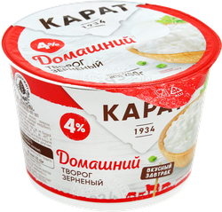 Творог зерненый КАРАТ Домашний 4%, без змж, 200г, крупный план