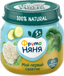 Пюре овощное ФРУТОНЯНЯ Мой первый салатик Брокколи, кабачок и цветная капуста, с 5 месяцев, 80г, картинка