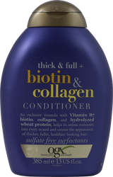Кондиционер для лишенных объема и тонких волос OGX Biotin&Collagen с биотином и коллагеном, 385мл, крупный план