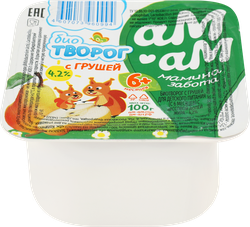 Биотворог для детей АМ-АМ МАМИНА ЗАБОТА с грушей 4,2%, с 6 месяцев, без змж, 100г, изображение