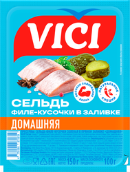 Изображение товара Сельдь VICI Домашняя, филе-кусочки в пряной заливке, 150г