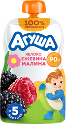 Пюре фруктово-ягодное детское АГУША Яблоко, ежевика, малина, с 5 месяцев, 90г, крупный план