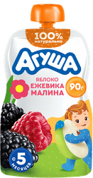 Пюре фруктово-ягодное детское АГУША Яблоко, ежевика, малина, с 5 месяцев, 90г, картинка