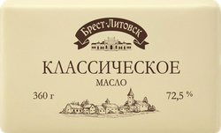 Масло сладкосливочное БРЕСТ-ЛИТОВСК Классическое несоленое 72,5%, без змж, 360г, изображение